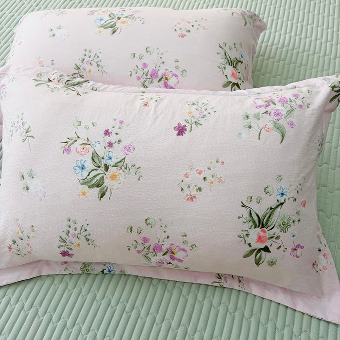 91家纺网 家纺一手货源 找家纺 九诺家纺 2026新款丝柔棉皱皱纱花边床盖四件套 米娅-紫薇花