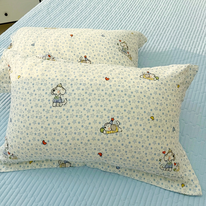 91家纺网 家纺一手货源 找家纺 九诺家纺 2026新款丝柔棉皱皱纱花边床盖四件套 米娅-暖心小狗