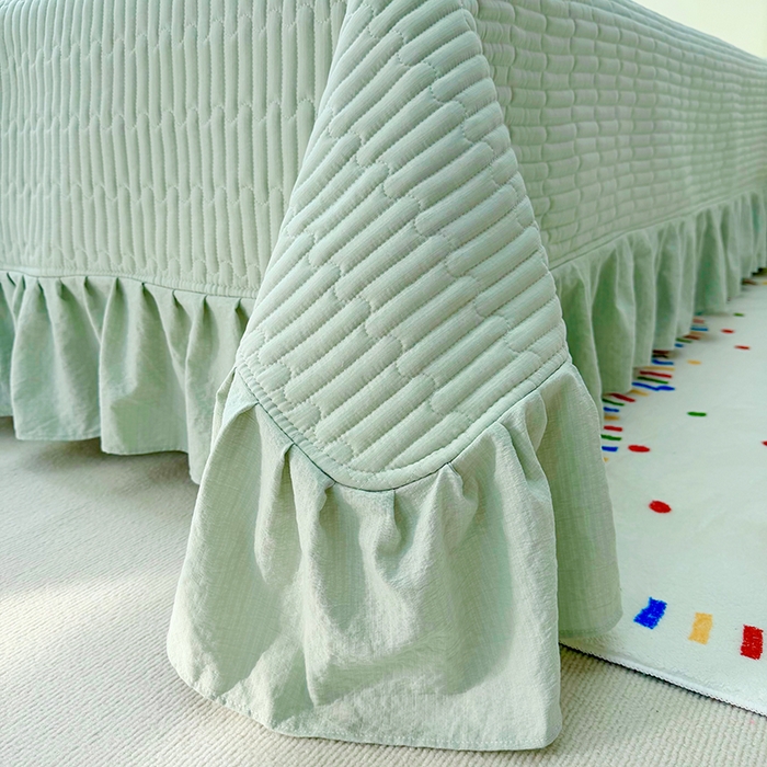 91家纺网 家纺一手货源 找家纺 九诺家纺 2026新款丝柔棉皱皱纱花边床盖四件套 米娅-紫薇花