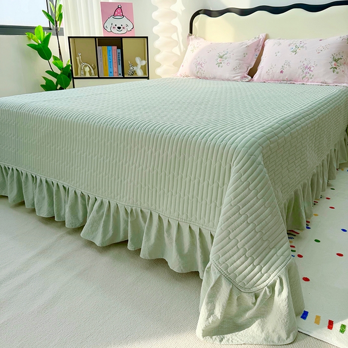 91家纺网 家纺一手货源 找家纺 九诺家纺 2026新款丝柔棉皱皱纱花边床盖四件套 米娅-紫薇花