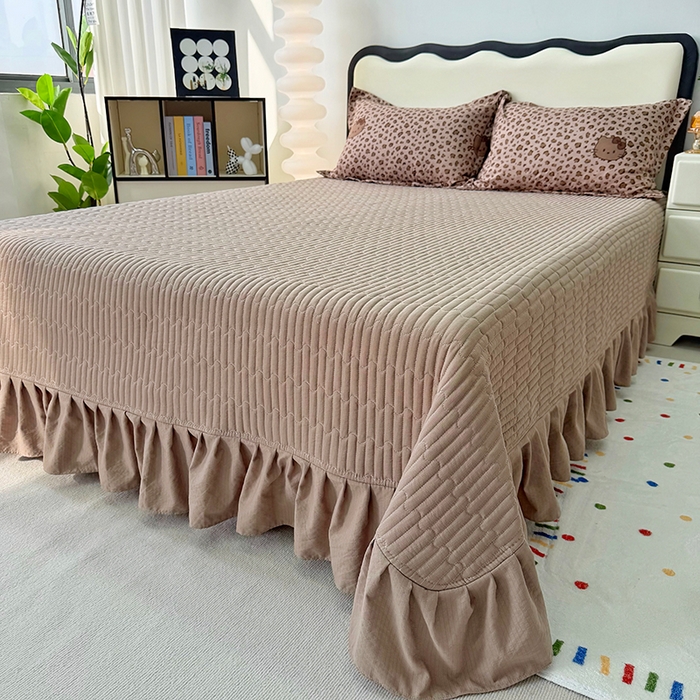 91家纺网 家纺一手货源 找家纺 九诺家纺 2026新款丝柔棉皱皱纱花边床盖四件套 米娅-豹纹KT