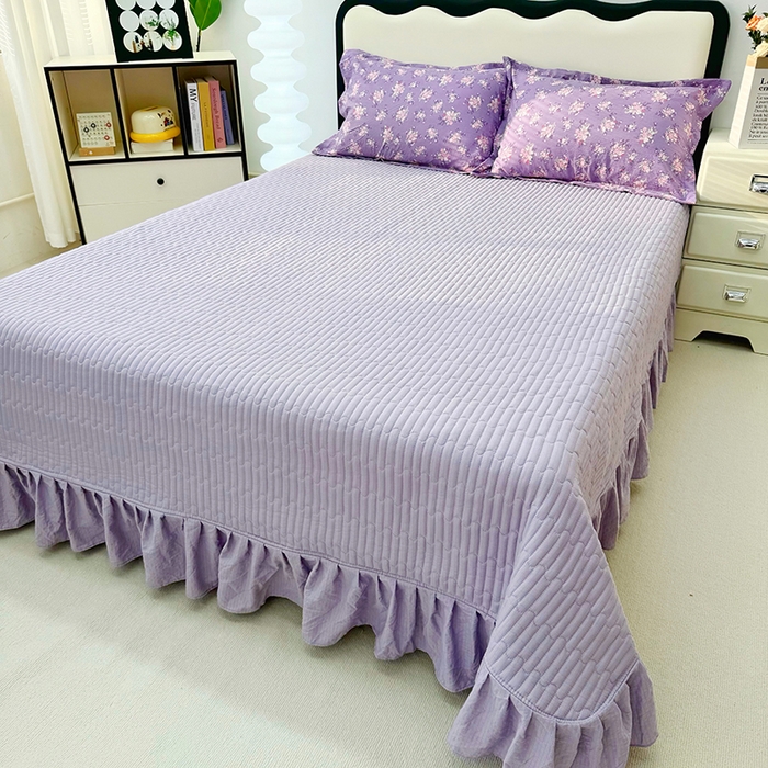 91家纺网 家纺一手货源 找家纺 九诺家纺 2026新款丝柔棉皱皱纱花边床盖四件套 米娅-一见倾心