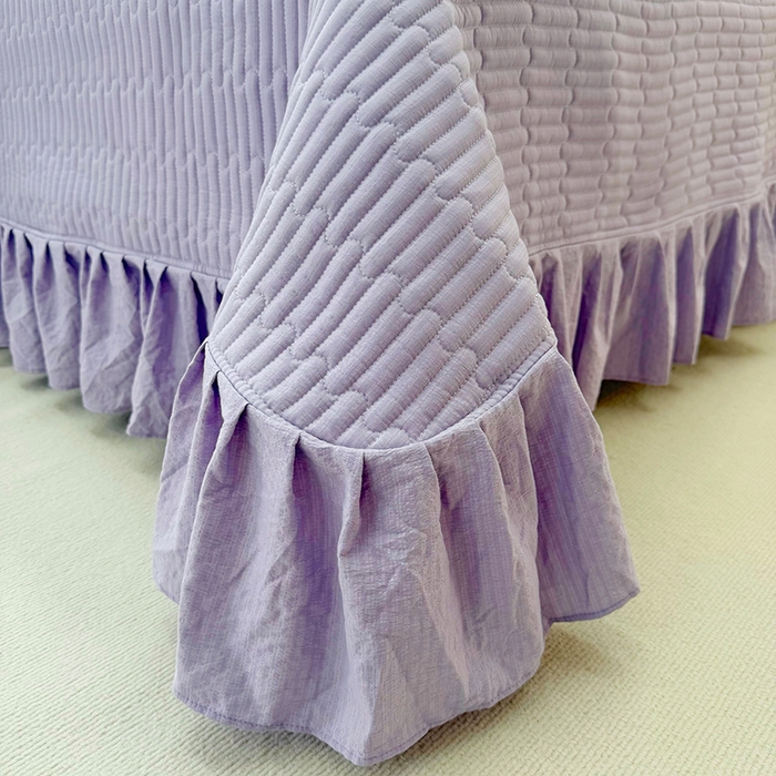 91家纺网 家纺一手货源 找家纺 九诺家纺 2026新款丝柔棉皱皱纱花边床盖四件套 米娅-一见倾心