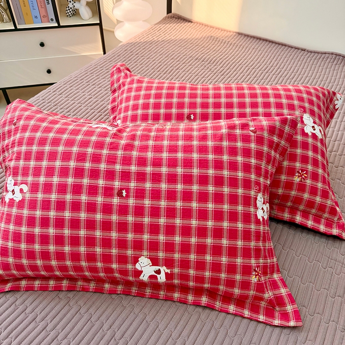 91家纺网 家纺一手货源 找家纺 九诺家纺 2026新款丝柔棉皱皱纱花边床盖四件套 米娅-幸福飞马