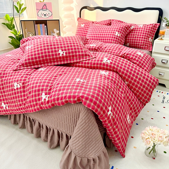 九诺家纺 2026新款丝柔棉皱皱纱花边床盖四件套 米娅-幸福飞马