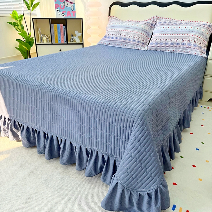 91家纺网 家纺一手货源 找家纺 九诺家纺 2026新款丝柔棉皱皱纱花边床盖四件套 米娅-马上有福