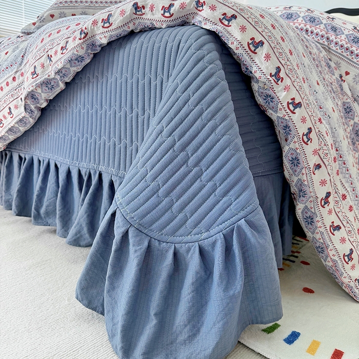 91家纺网 家纺一手货源 找家纺 九诺家纺 2026新款丝柔棉皱皱纱花边床盖四件套 米娅-马上有福