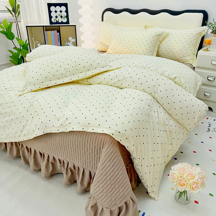 九诺家纺 2026新款丝柔棉皱皱纱花边床盖四件套 米娅-少女情节