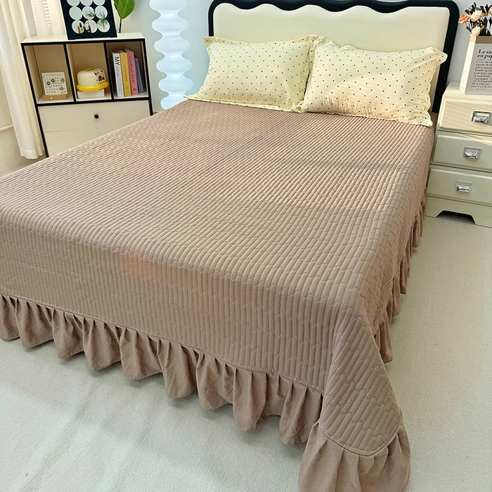 91家纺网 家纺一手货源 找家纺 九诺家纺 2026新款丝柔棉皱皱纱花边床盖四件套 米娅-少女情节