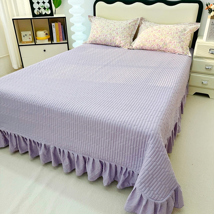 91家纺网 家纺一手货源 找家纺 九诺家纺 2026新款丝柔棉皱皱纱花边床盖四件套 米娅-蔷薇语