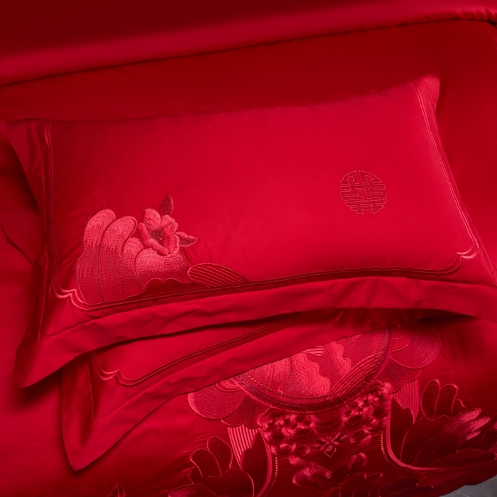 91家纺网 家纺一手货源 找家纺 博之洋婚庆 2026新款全棉长绒棉刺绣婚庆四件套多件套 国色天香