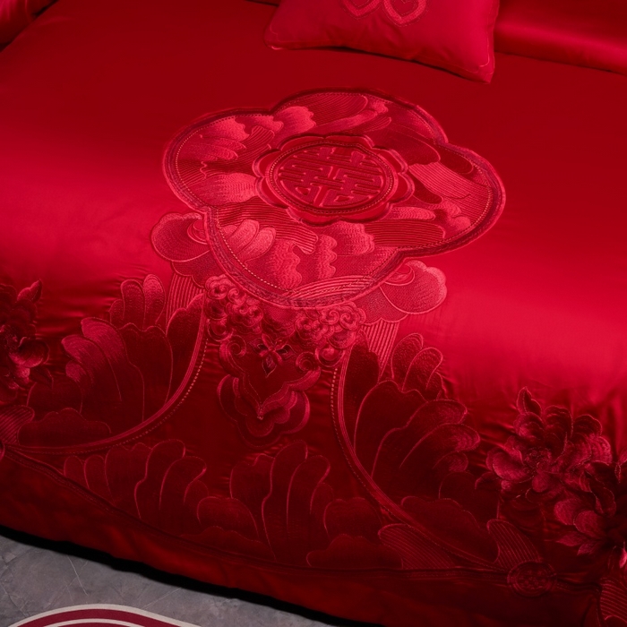 91家纺网 家纺一手货源 找家纺 博之洋婚庆 2026新款全棉长绒棉刺绣婚庆四件套多件套 国色天香