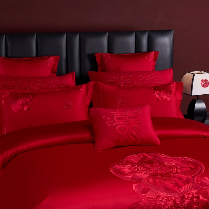 91家纺网 家纺一手货源 找家纺 博之洋婚庆 2026新款全棉长绒棉刺绣婚庆四件套多件套 国色天香