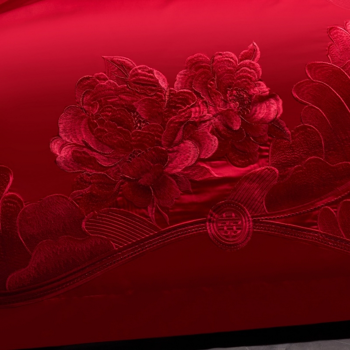 91家纺网 家纺一手货源 找家纺 博之洋婚庆 2026新款全棉长绒棉刺绣婚庆四件套多件套 国色天香