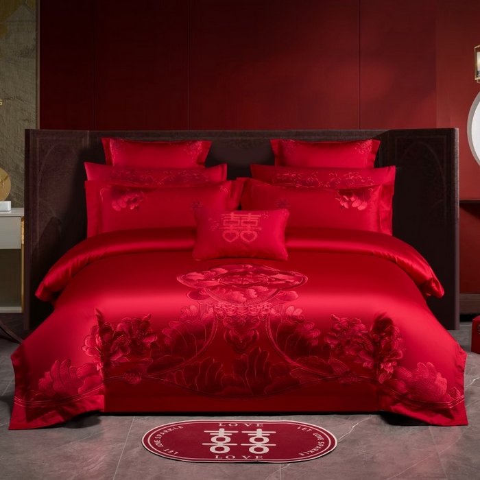 博之洋婚庆 2026新款全棉长绒棉刺绣婚庆四件套多件套 国色天香