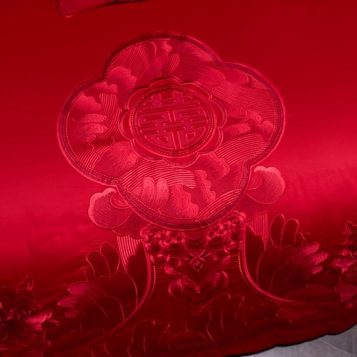 91家纺网 家纺一手货源 找家纺 博之洋婚庆 2026新款全棉长绒棉刺绣婚庆四件套多件套 国色天香