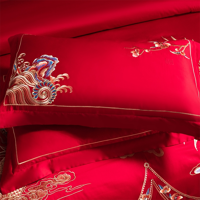 91家纺网 家纺一手货源 找家纺 博之洋婚庆 2026新款全棉长绒棉刺绣婚庆四件套多件套 江山如画