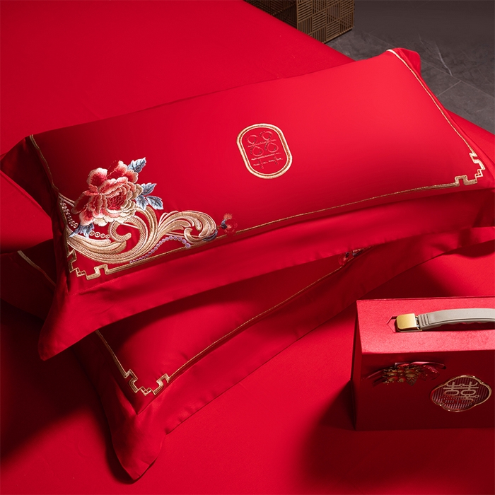 91家纺网 家纺一手货源 找家纺 博之洋婚庆 2026新款全棉长绒棉刺绣婚庆四件套多件套 锦绣前程