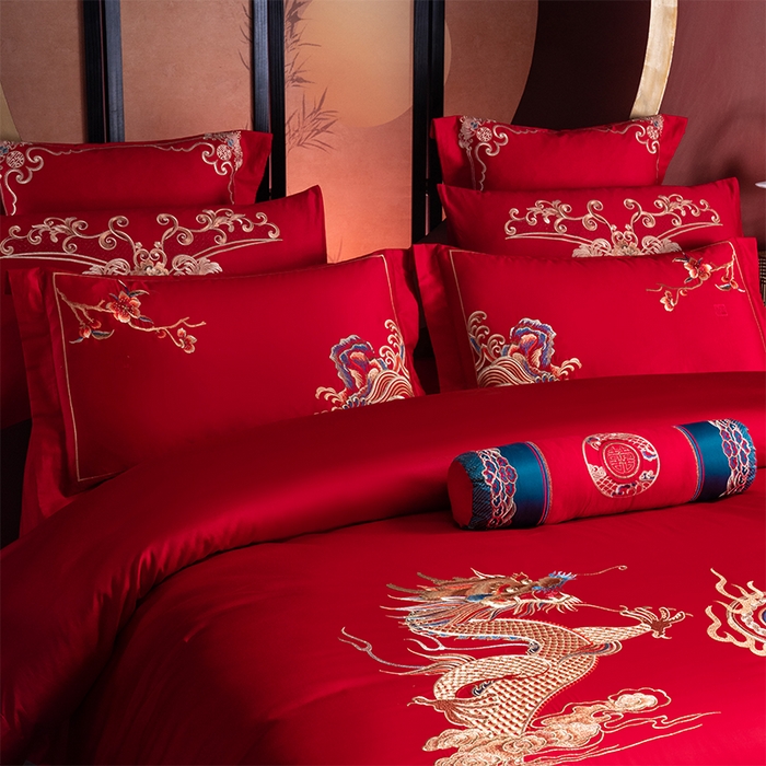 91家纺网 家纺一手货源 找家纺 博之洋婚庆 2026新款全棉长绒棉刺绣婚庆四件套多件套 江山如画