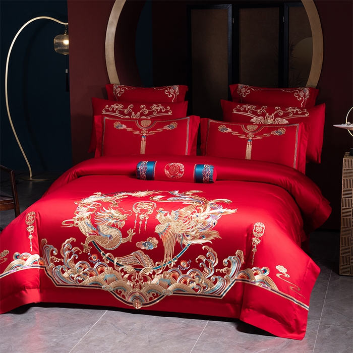 91家纺网 家纺一手货源 找家纺 博之洋婚庆 2026新款全棉长绒棉刺绣婚庆四件套多件套 富丽堂皇