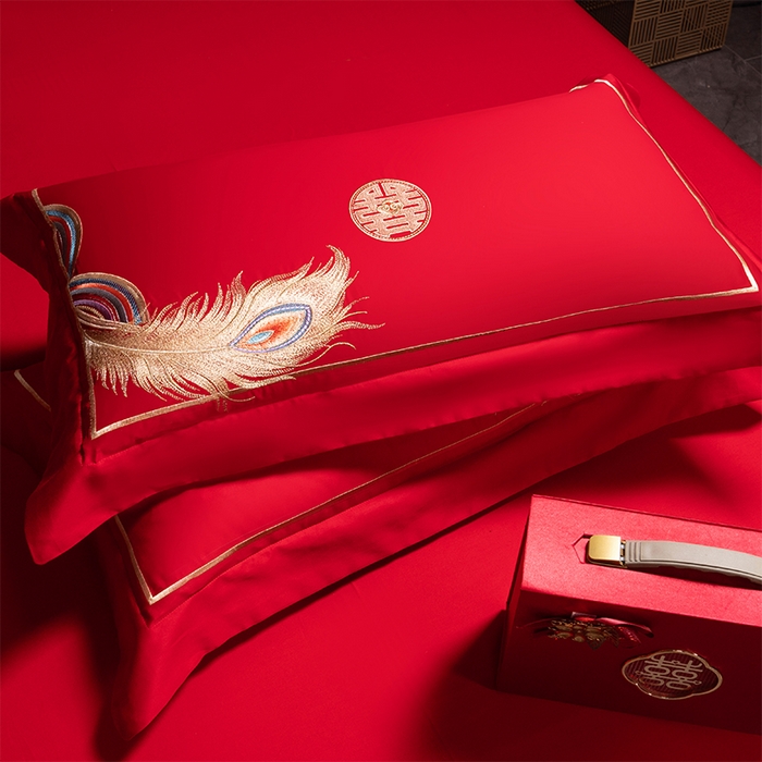 91家纺网 家纺一手货源 找家纺 博之洋婚庆 2026新款全棉长绒棉刺绣婚庆四件套多件套 龙凤之恋