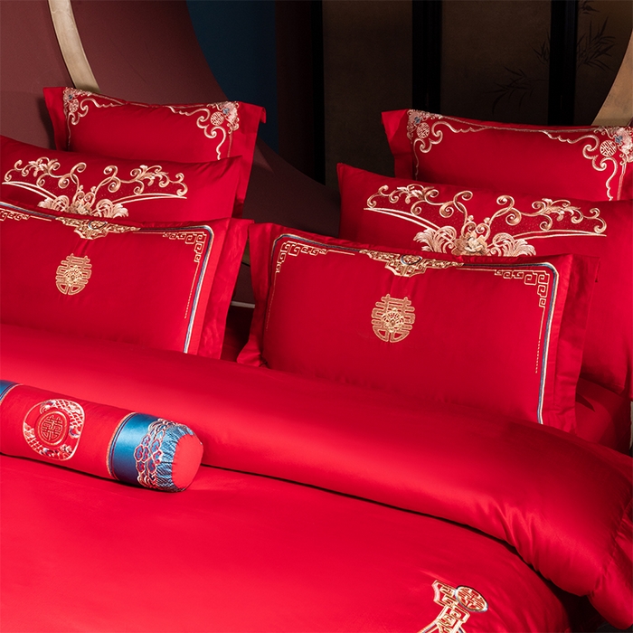 91家纺网 家纺一手货源 找家纺 博之洋婚庆 2026新款全棉长绒棉刺绣婚庆四件套多件套 皇家风范