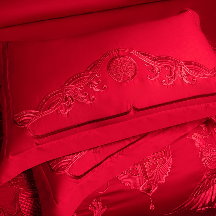91家纺网 家纺一手货源 找家纺 博之洋婚庆 2026新款全棉长绒棉刺绣婚庆四件套多件套 九五至尊-红