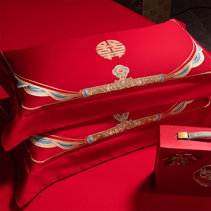 91家纺网 家纺一手货源 找家纺 博之洋婚庆 2026新款全棉长绒棉刺绣婚庆四件套多件套 龙凤传奇