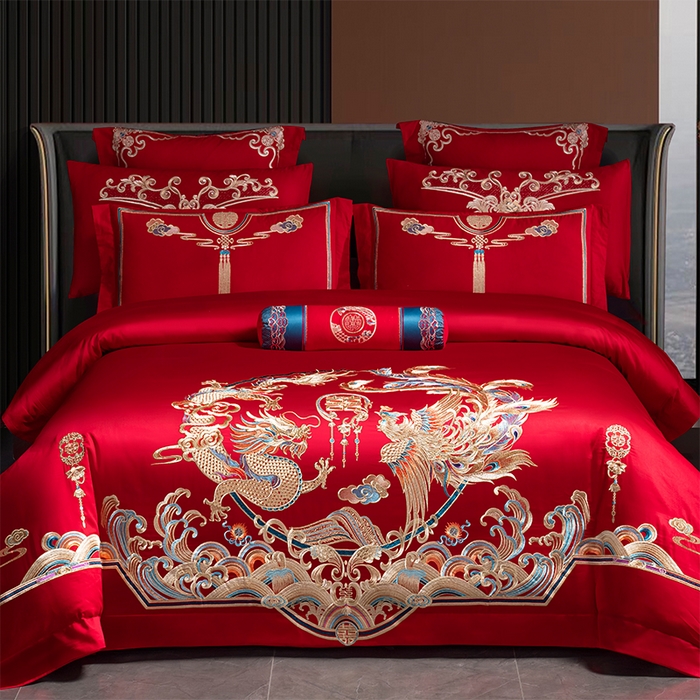 91家纺网 家纺一手货源 找家纺 博之洋婚庆 2026新款全棉长绒棉刺绣婚庆四件套多件套 富丽堂皇