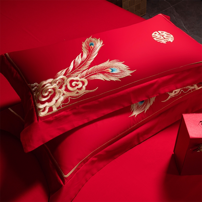 91家纺网 家纺一手货源 找家纺 博之洋婚庆 2026新款全棉长绒棉刺绣婚庆四件套多件套 金玉良缘