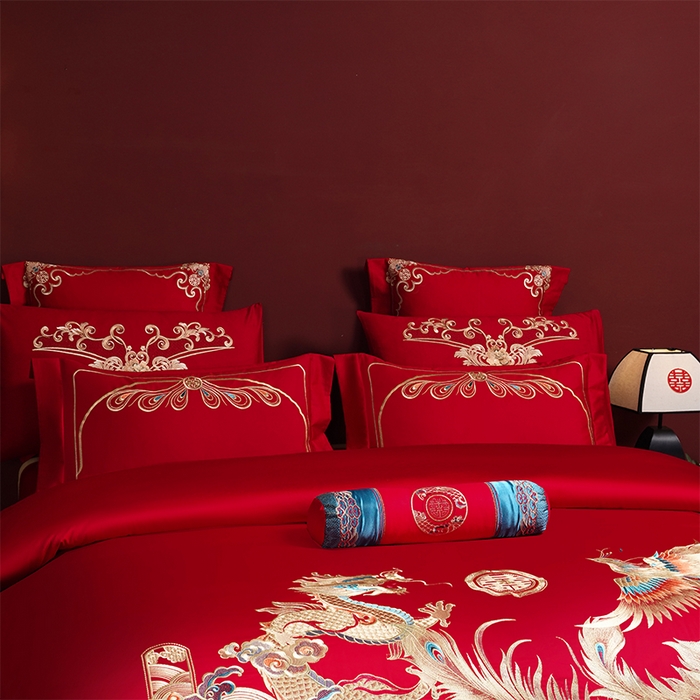 91家纺网 家纺一手货源 找家纺 博之洋婚庆 2026新款全棉长绒棉刺绣婚庆四件套多件套 龙凤盛典