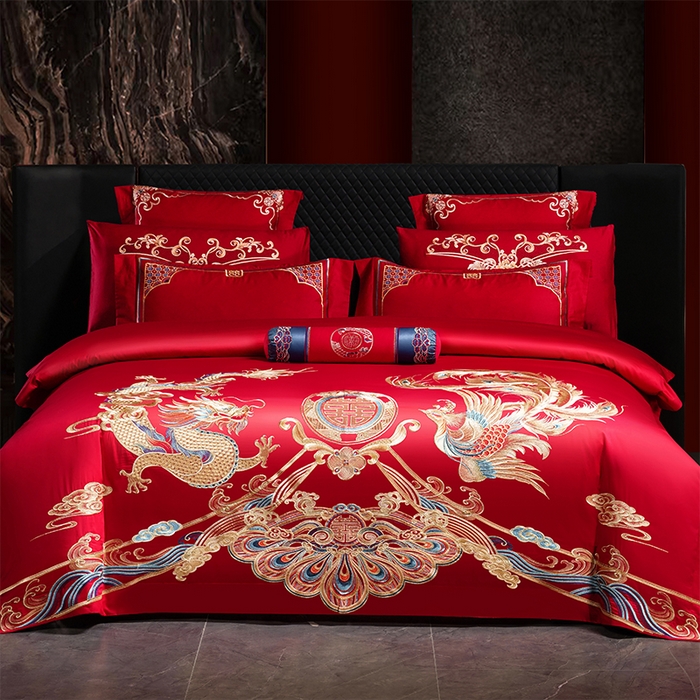 91家纺网 家纺一手货源 找家纺 博之洋婚庆 2026新款全棉长绒棉刺绣婚庆四件套多件套 皇朝喜嫁