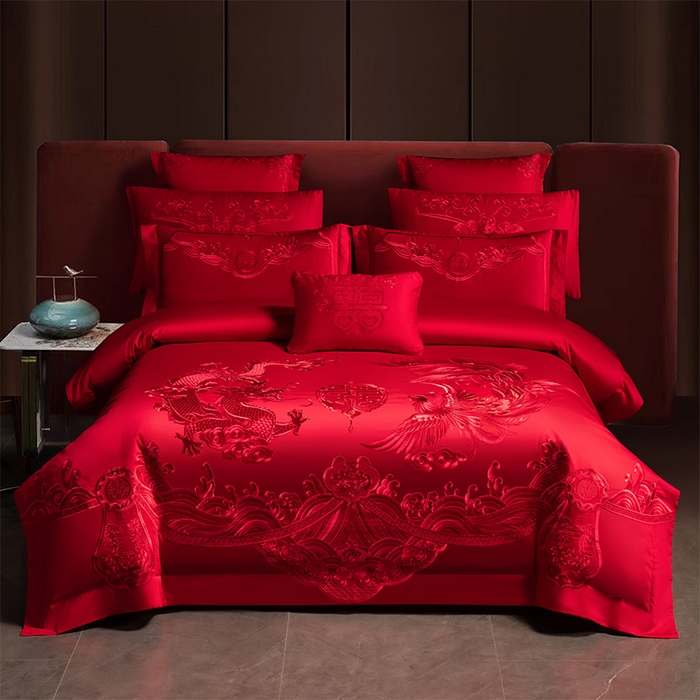 博之洋婚庆 2026新款全棉长绒棉刺绣婚庆四件套多件套 九五至尊-红