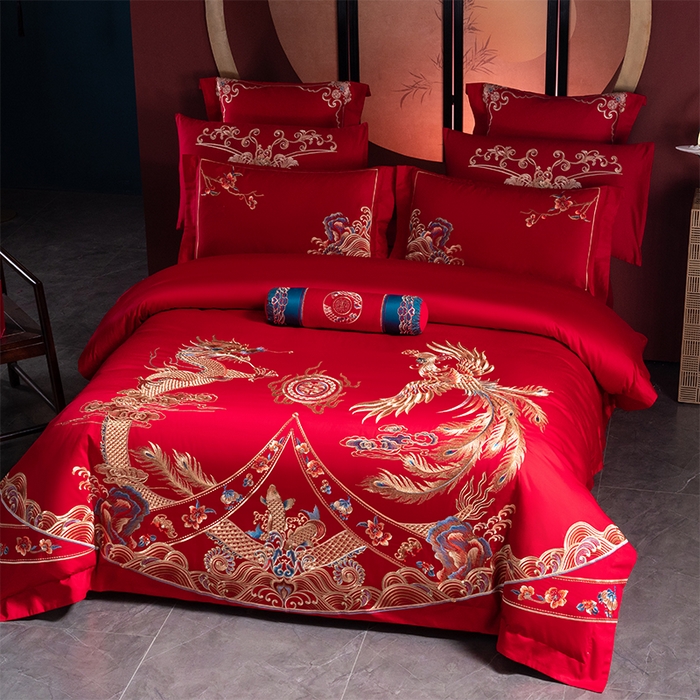 91家纺网 家纺一手货源 找家纺 博之洋婚庆 2026新款全棉长绒棉刺绣婚庆四件套多件套 江山如画