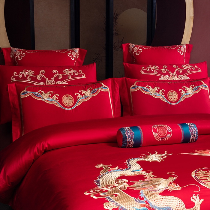 91家纺网 家纺一手货源 找家纺 博之洋婚庆 2026新款全棉长绒棉刺绣婚庆四件套多件套 九五至尊-金