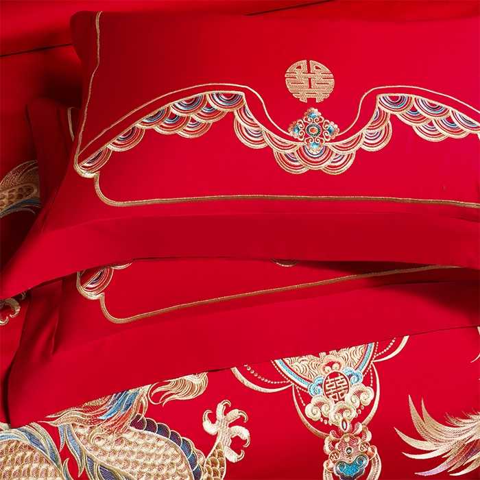 91家纺网 家纺一手货源 找家纺 博之洋婚庆 2026新款全棉长绒棉刺绣婚庆四件套多件套 龙凤百年