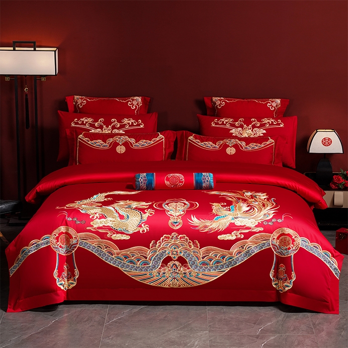 博之洋婚庆 2026新款全棉长绒棉刺绣婚庆四件套多件套 龙凤百年