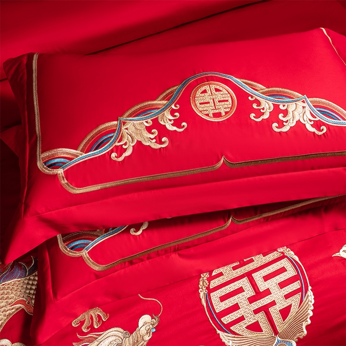 91家纺网 家纺一手货源 找家纺 博之洋婚庆 2026新款全棉长绒棉刺绣婚庆四件套多件套 九五至尊-金