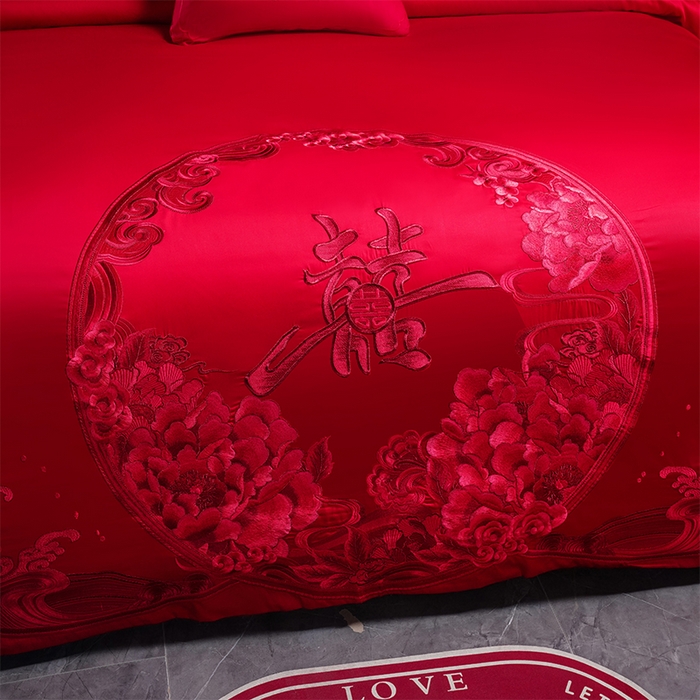 91家纺网 家纺一手货源 找家纺 博之洋婚庆 2026新款全棉长绒棉刺绣婚庆四件套多件套 国色芳华