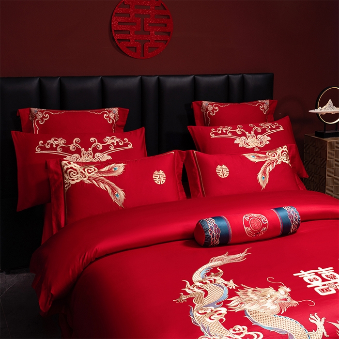 91家纺网 家纺一手货源 找家纺 博之洋婚庆 2026新款全棉长绒棉刺绣婚庆四件套多件套 金玉良缘