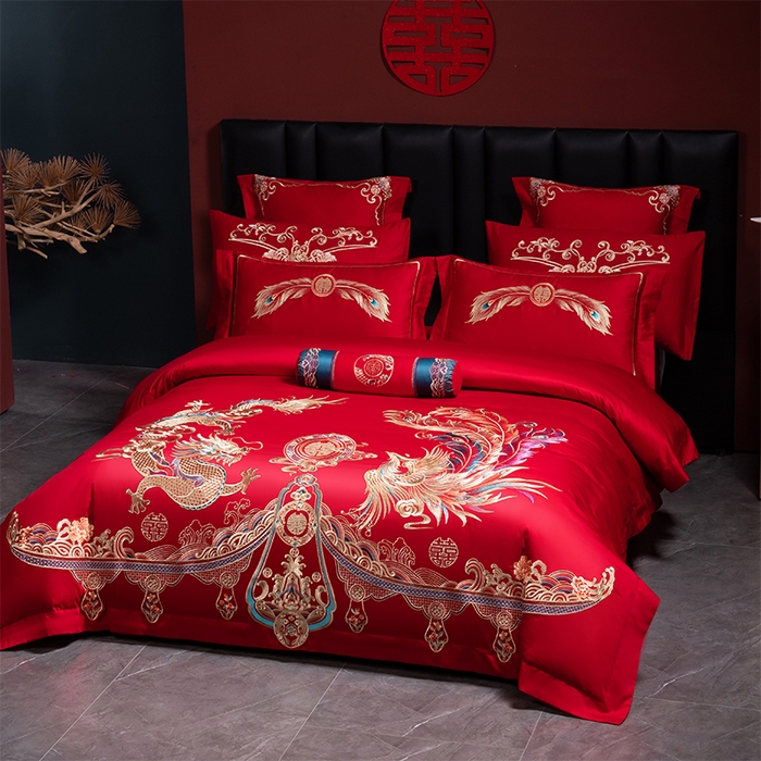 91家纺网 家纺一手货源 找家纺 博之洋婚庆 2026新款全棉长绒棉刺绣婚庆四件套多件套 龙凤传承