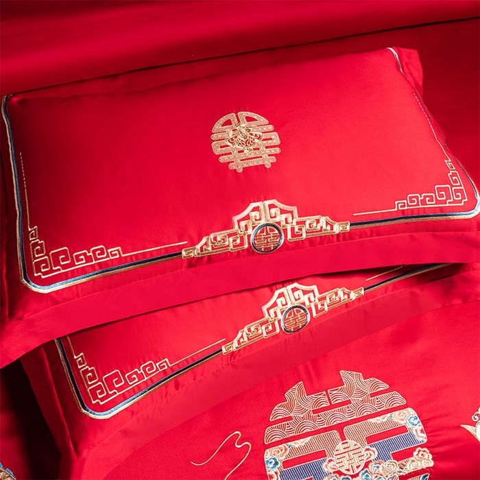 91家纺网 家纺一手货源 找家纺 博之洋婚庆 2026新款全棉长绒棉刺绣婚庆四件套多件套 皇家风范