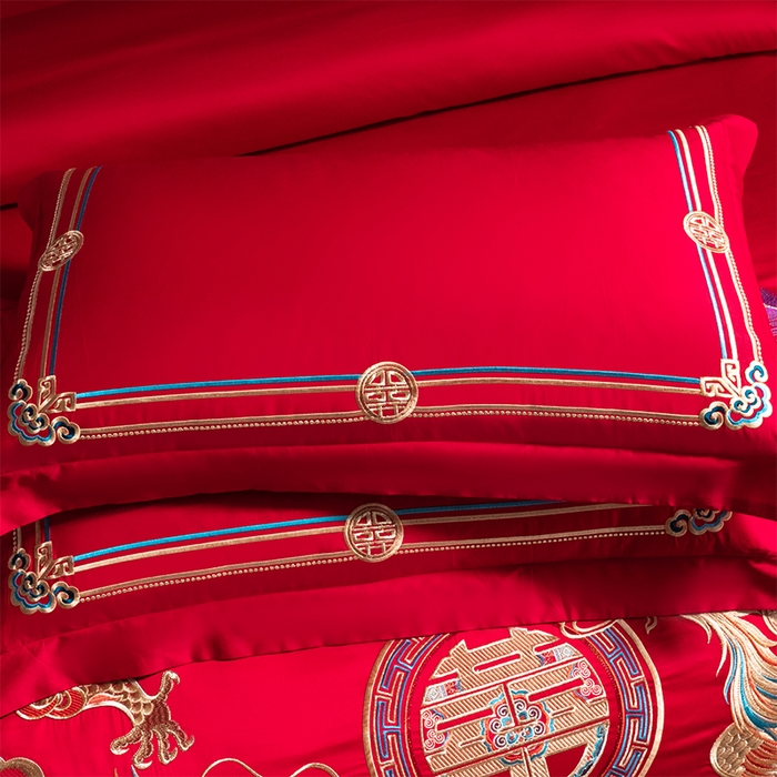 91家纺网 家纺一手货源 找家纺 博之洋婚庆 2026新款全棉长绒棉刺绣婚庆四件套多件套 瑞丽龙凤