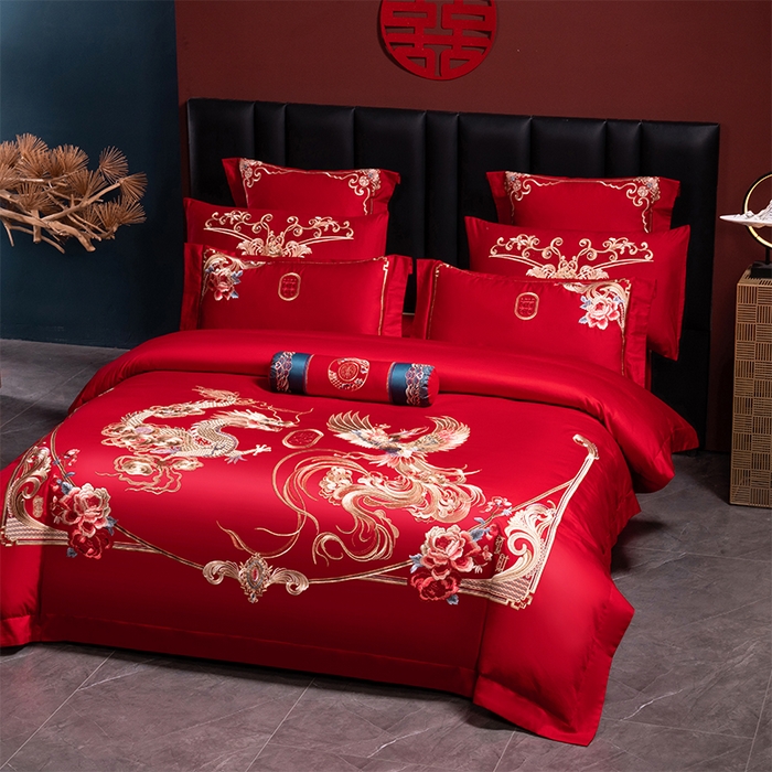 91家纺网 家纺一手货源 找家纺 博之洋婚庆 2026新款全棉长绒棉刺绣婚庆四件套多件套 锦绣前程