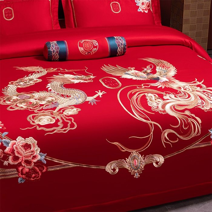 91家纺网 家纺一手货源 找家纺 博之洋婚庆 2026新款全棉长绒棉刺绣婚庆四件套多件套 锦绣前程