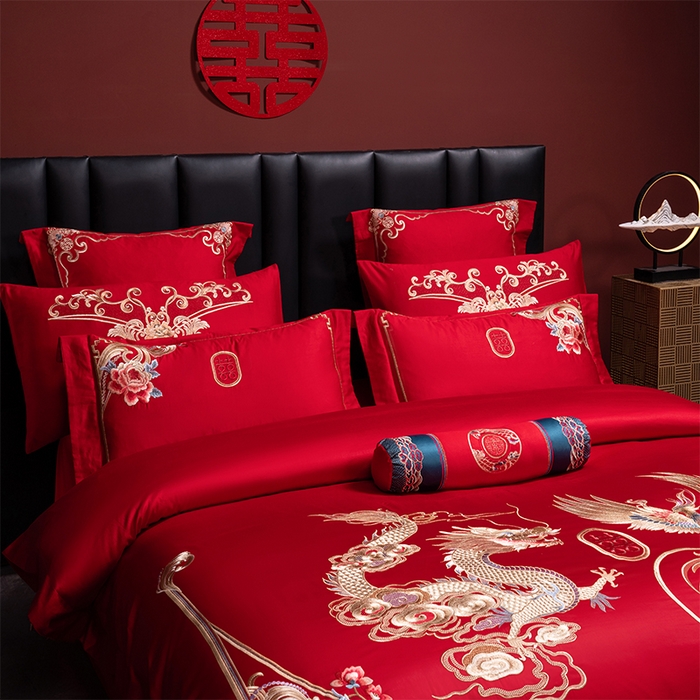 91家纺网 家纺一手货源 找家纺 博之洋婚庆 2026新款全棉长绒棉刺绣婚庆四件套多件套 锦绣前程