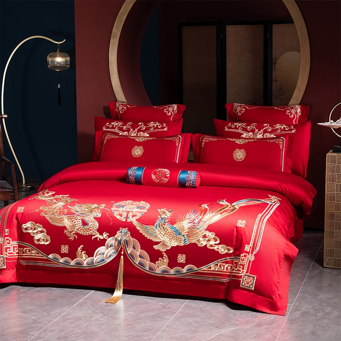 91家纺网 家纺一手货源 找家纺 博之洋婚庆 2026新款全棉长绒棉刺绣婚庆四件套多件套 皇家风范