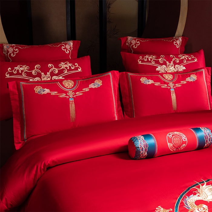 91家纺网 家纺一手货源 找家纺 博之洋婚庆 2026新款全棉长绒棉刺绣婚庆四件套多件套 富丽堂皇