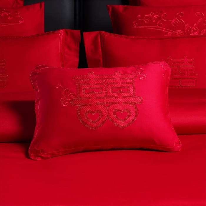 91家纺网 家纺一手货源 找家纺 博之洋婚庆 2026新款全棉长绒棉刺绣婚庆四件套多件套 喜迎龙凤-红