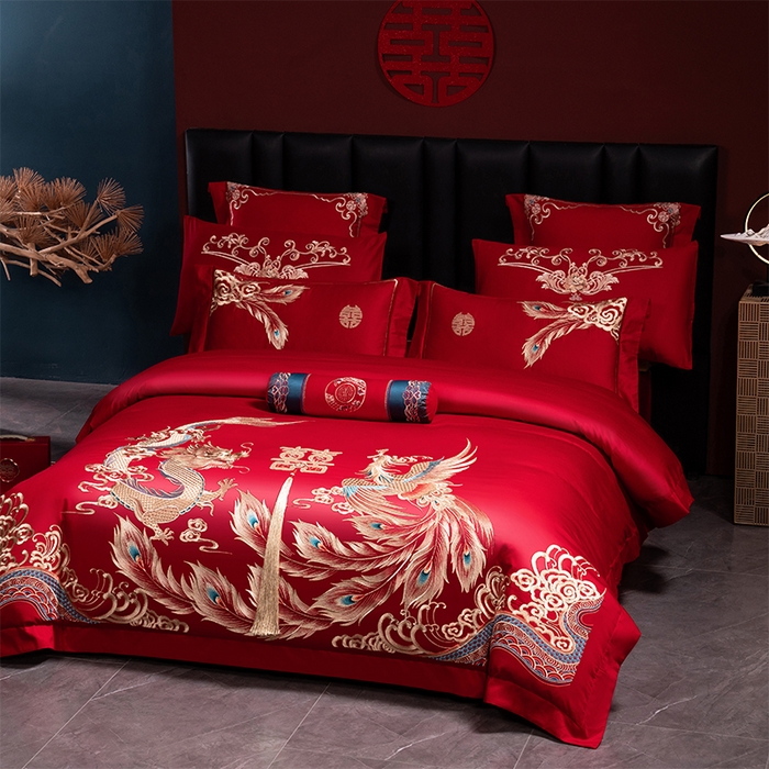 91家纺网 家纺一手货源 找家纺 博之洋婚庆 2026新款全棉长绒棉刺绣婚庆四件套多件套 金玉良缘